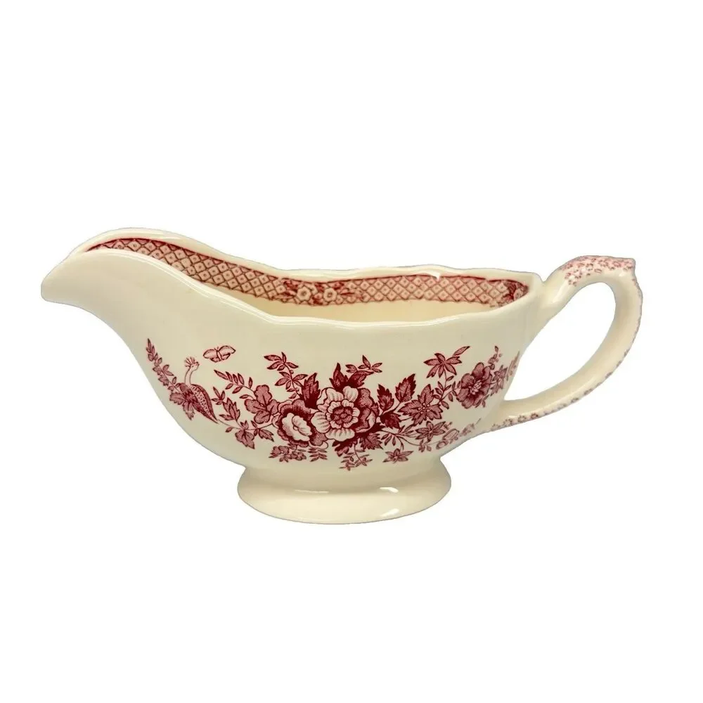 Vtg Mason’s Stratford Pink Red Transferware Ironstone Gravy Boat England 8” READ